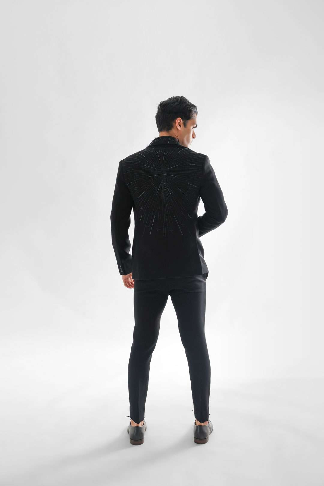 Jet Black Tuxedo Set With Contemporary Embroidery