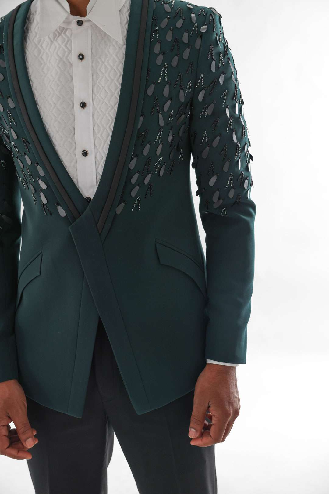 Forest Green Tuxedo Set With Embroidery
