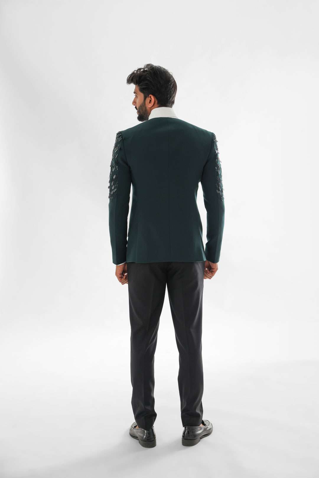 Forest Green Tuxedo Set With Embroidery