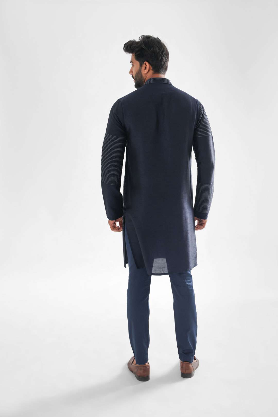 Checkered Pintucks With Stitchline Midnight Blue Kurta