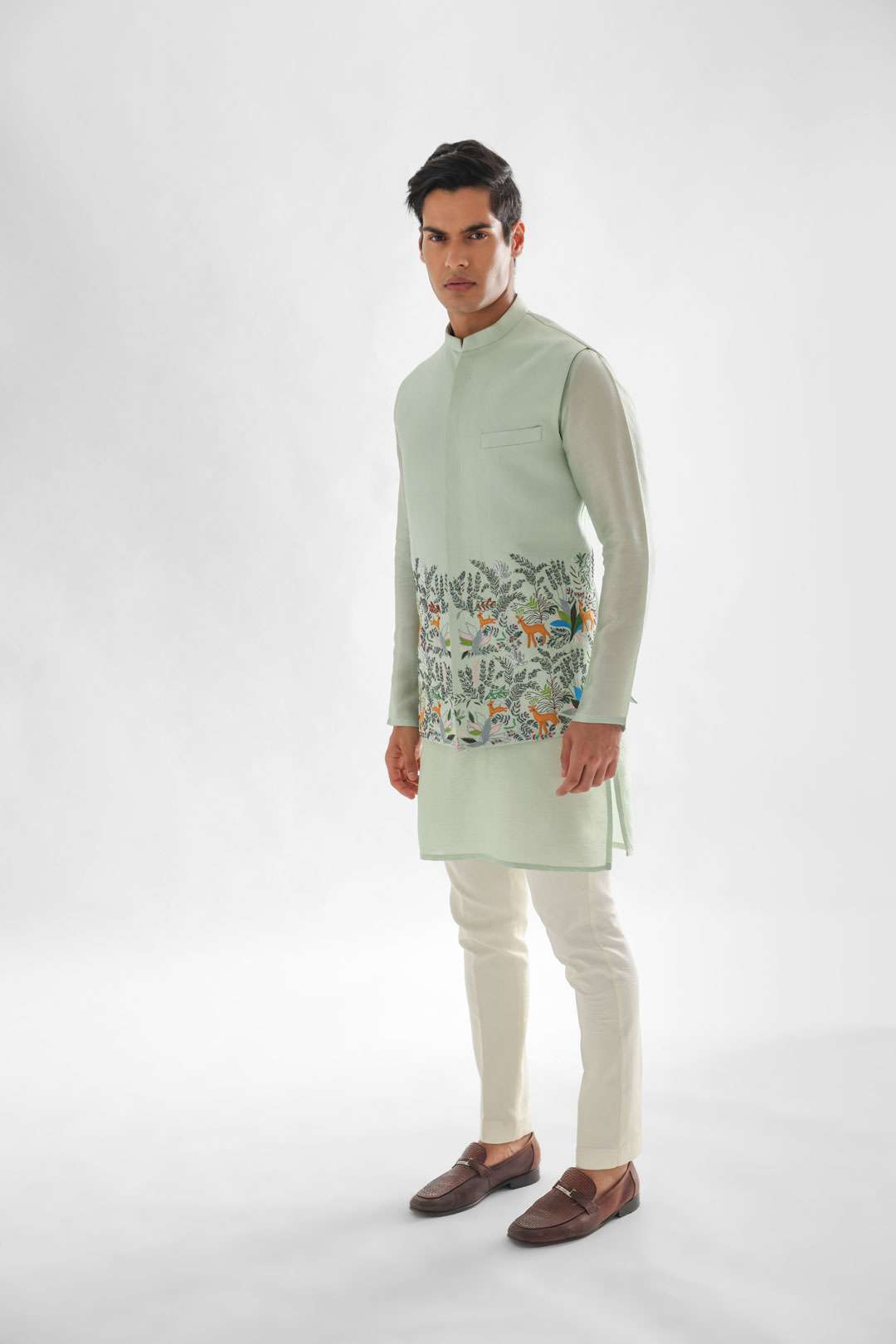 Jungle Powder Green Nehru Jacket