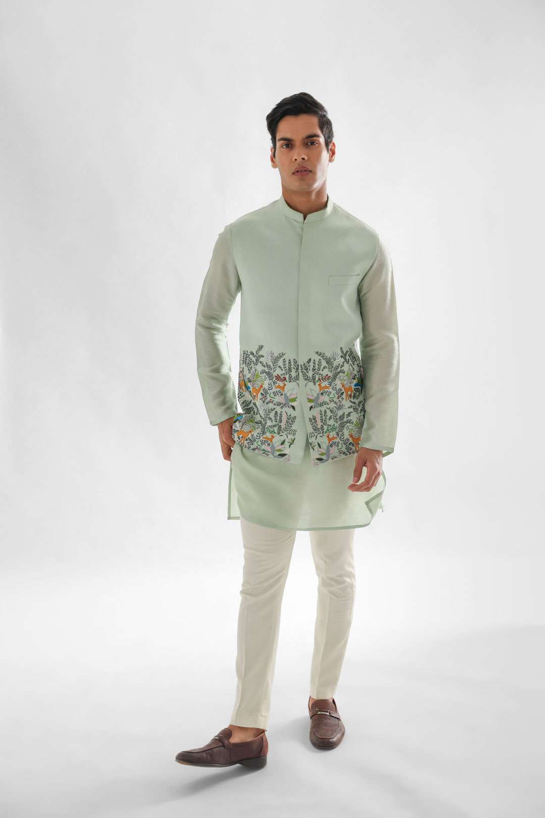 Jungle Powder Green Nehru Jacket