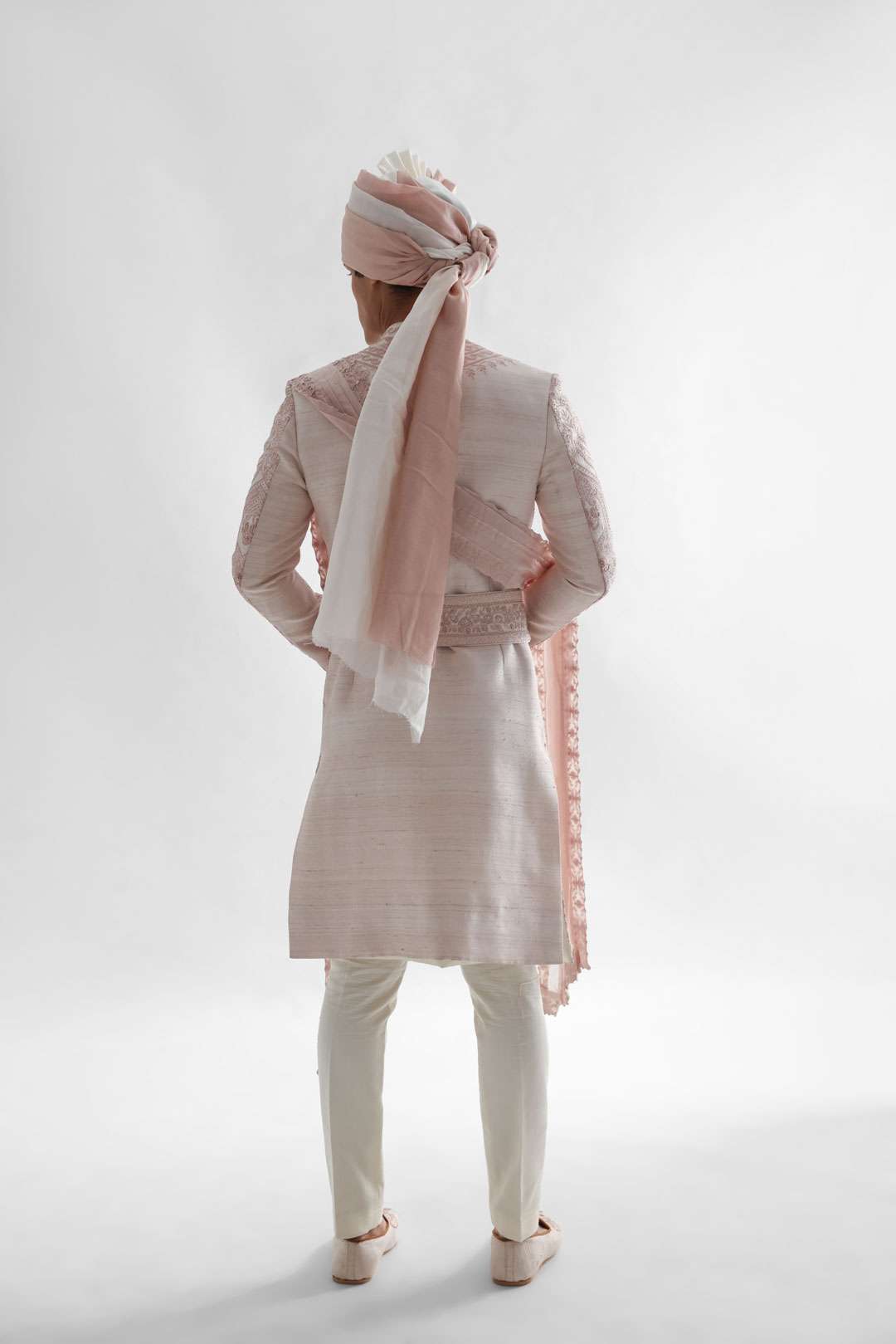Powder Pink Sherwani Set With Intricate Threadwork