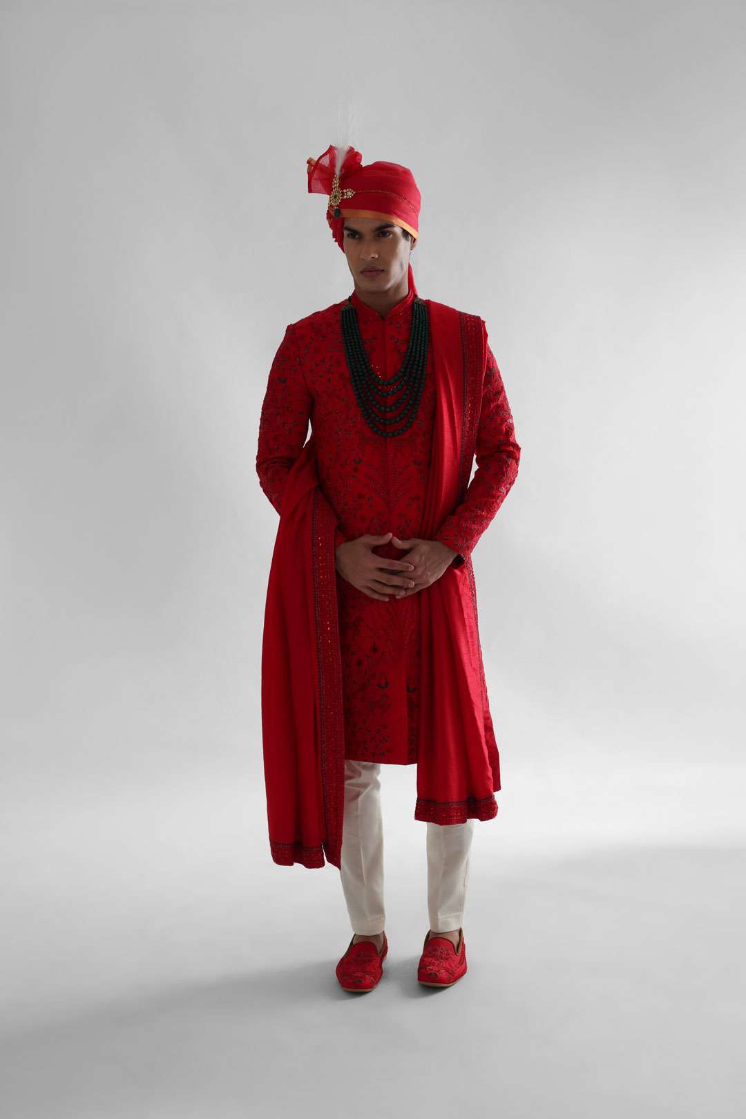Red sherwani set embroidered