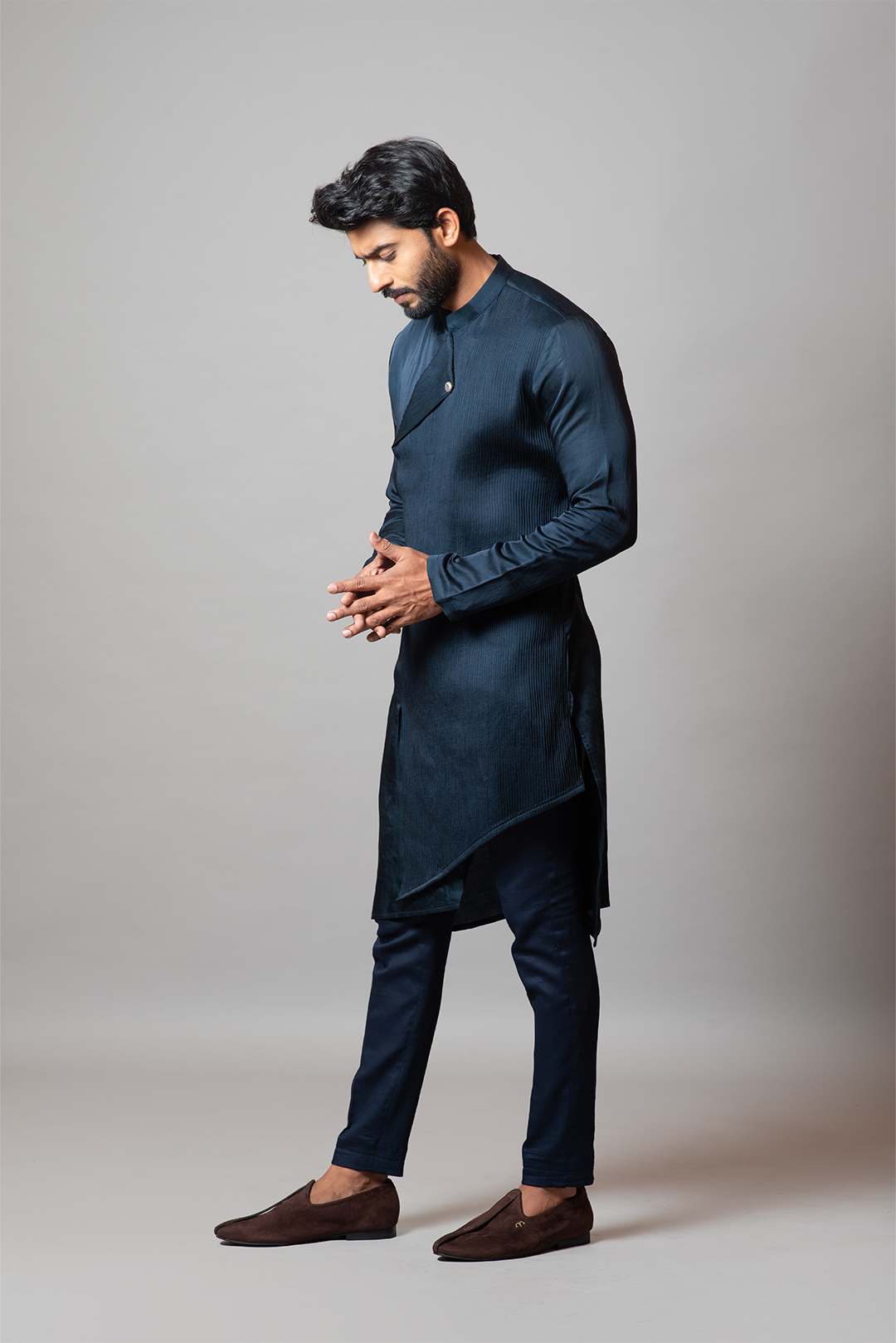 Grave Abyss Pageant Blue Linen Satin Kurta RTS