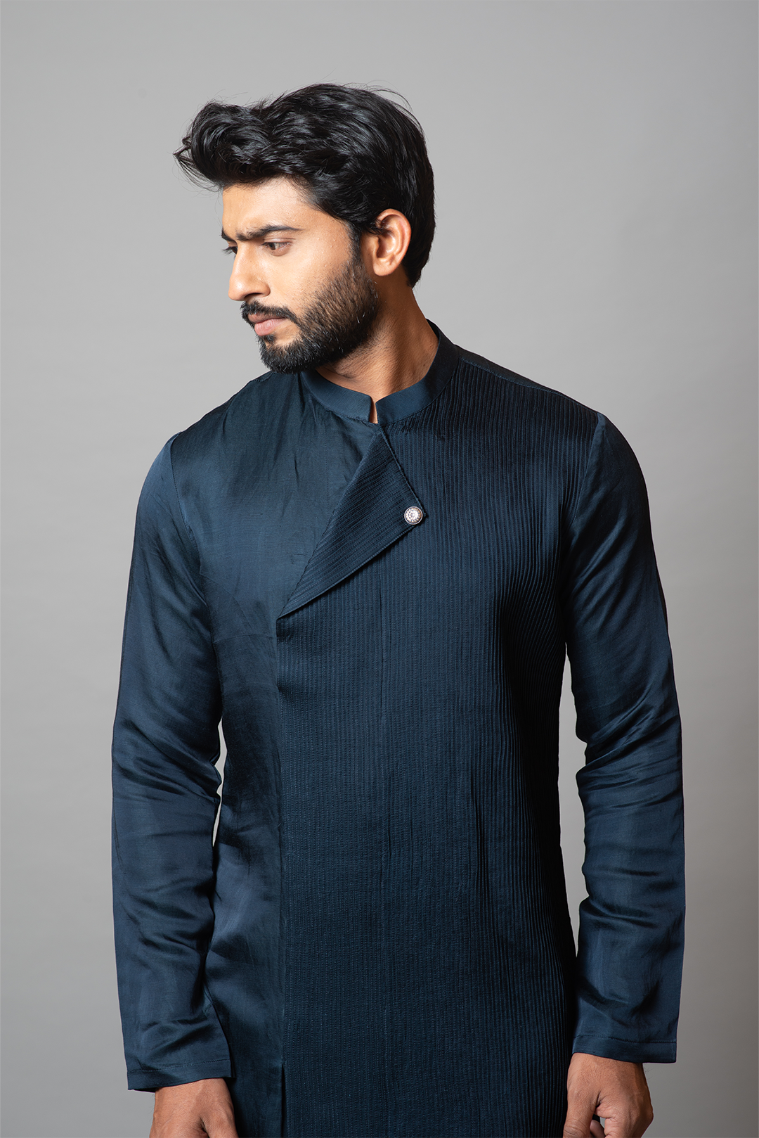 Grave Abyss Pageant Blue Linen Satin Kurta RTS