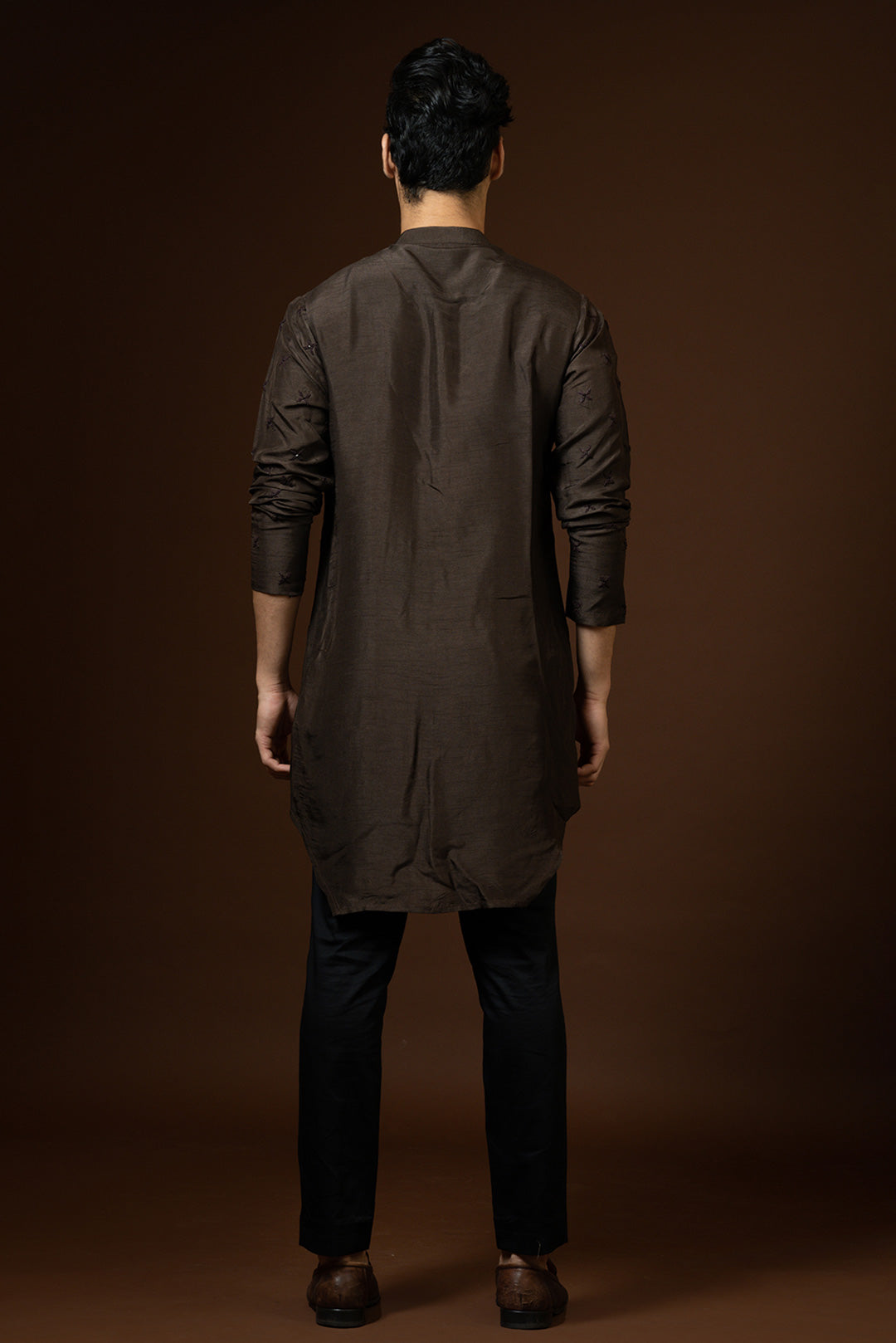 Coco brown kurta in bam silk with french knot embroidery highlighted with katdana Kurta set