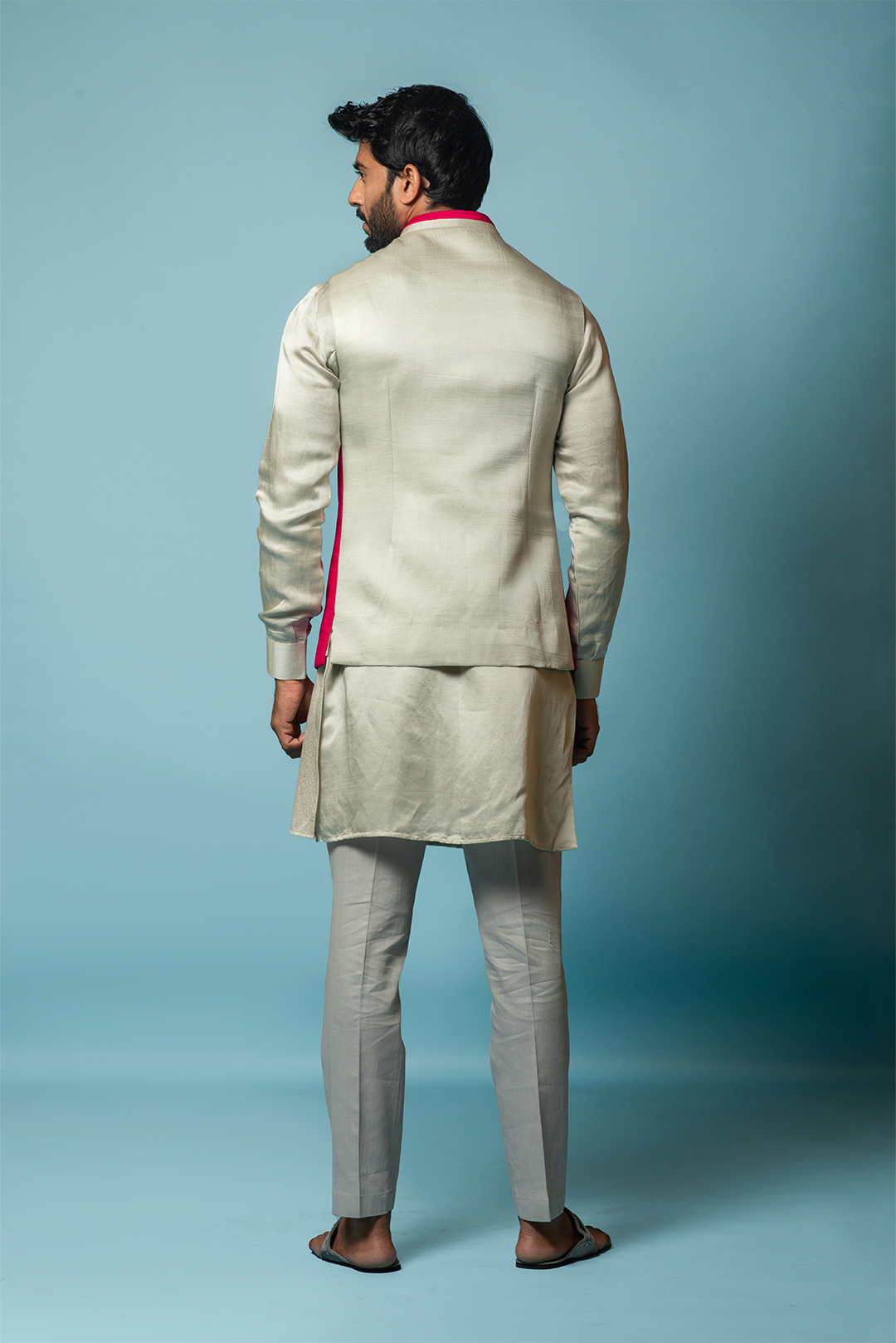 Noaa Stringking Grey Hot pink patchwork Nehru Jacket RTS