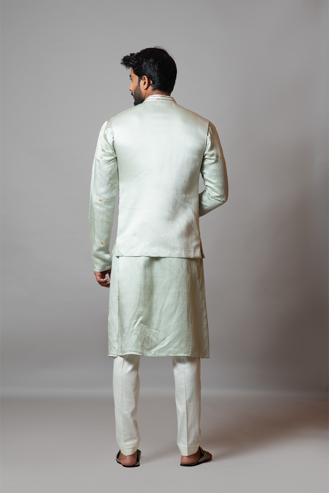 The Water Iris Glass green Nehru jacket RTS