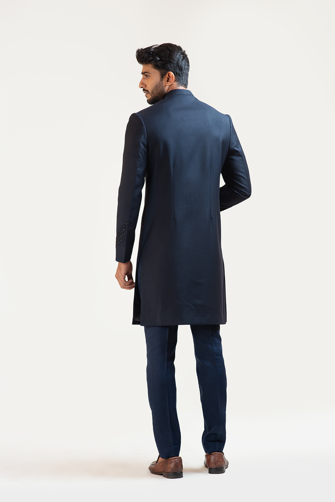 Blue Pintucks Embroidered Achkan