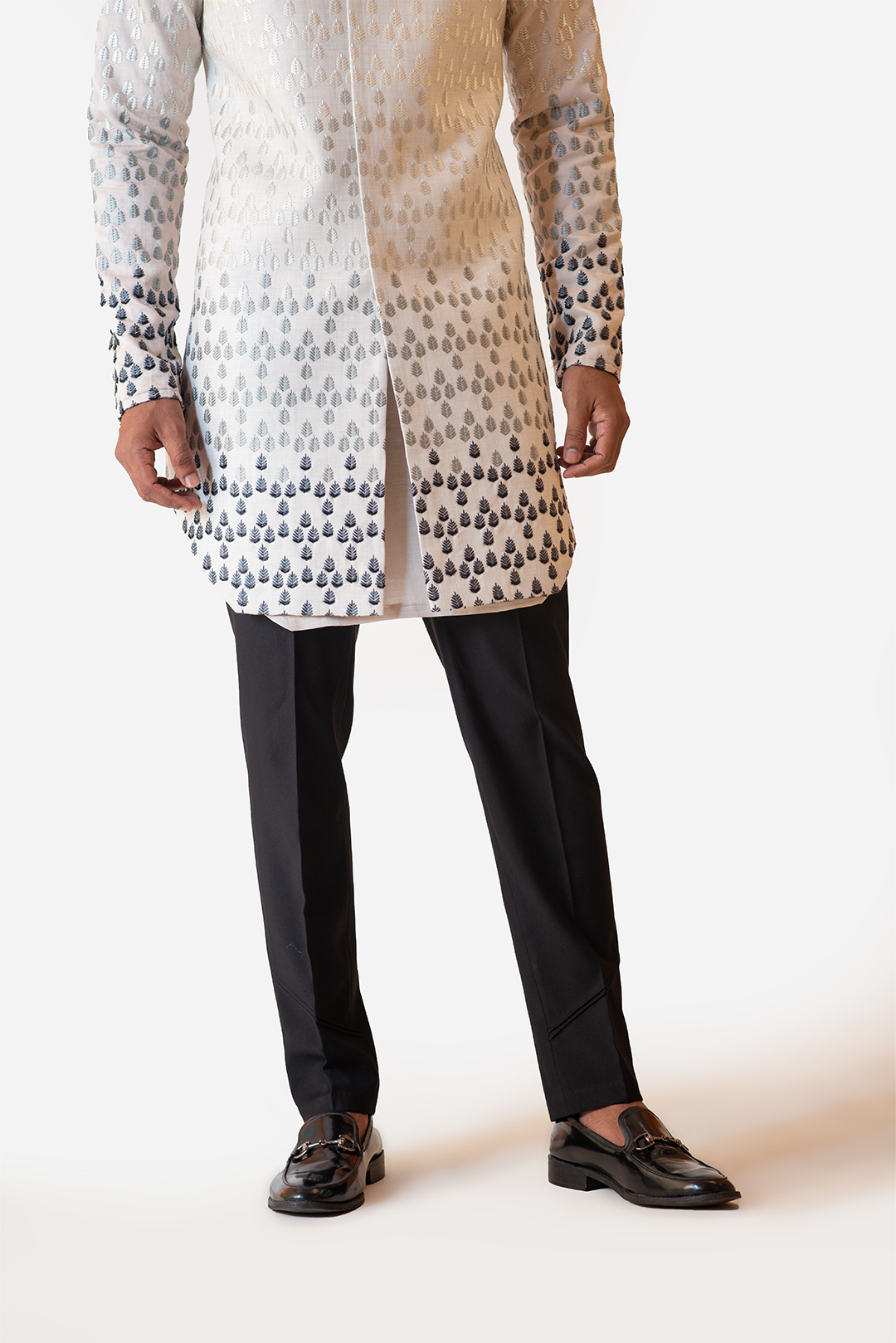 Grey Deconstructed Embroidered Achkan