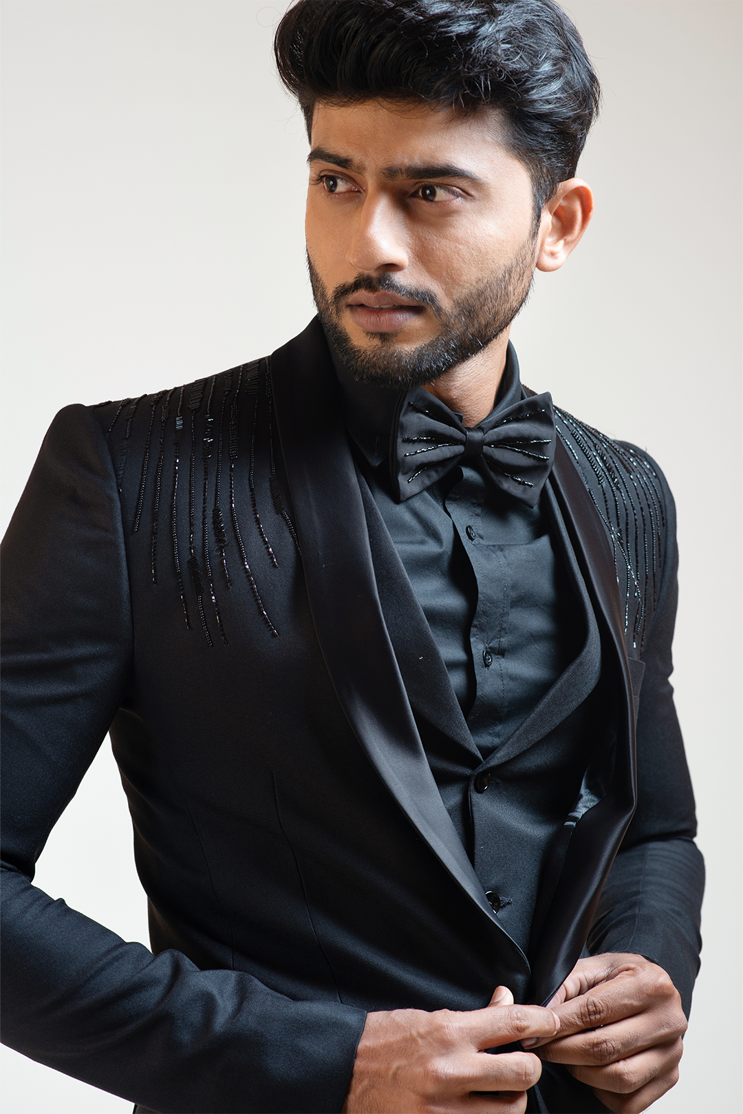 Black Minimal Embroidered Blazer Set