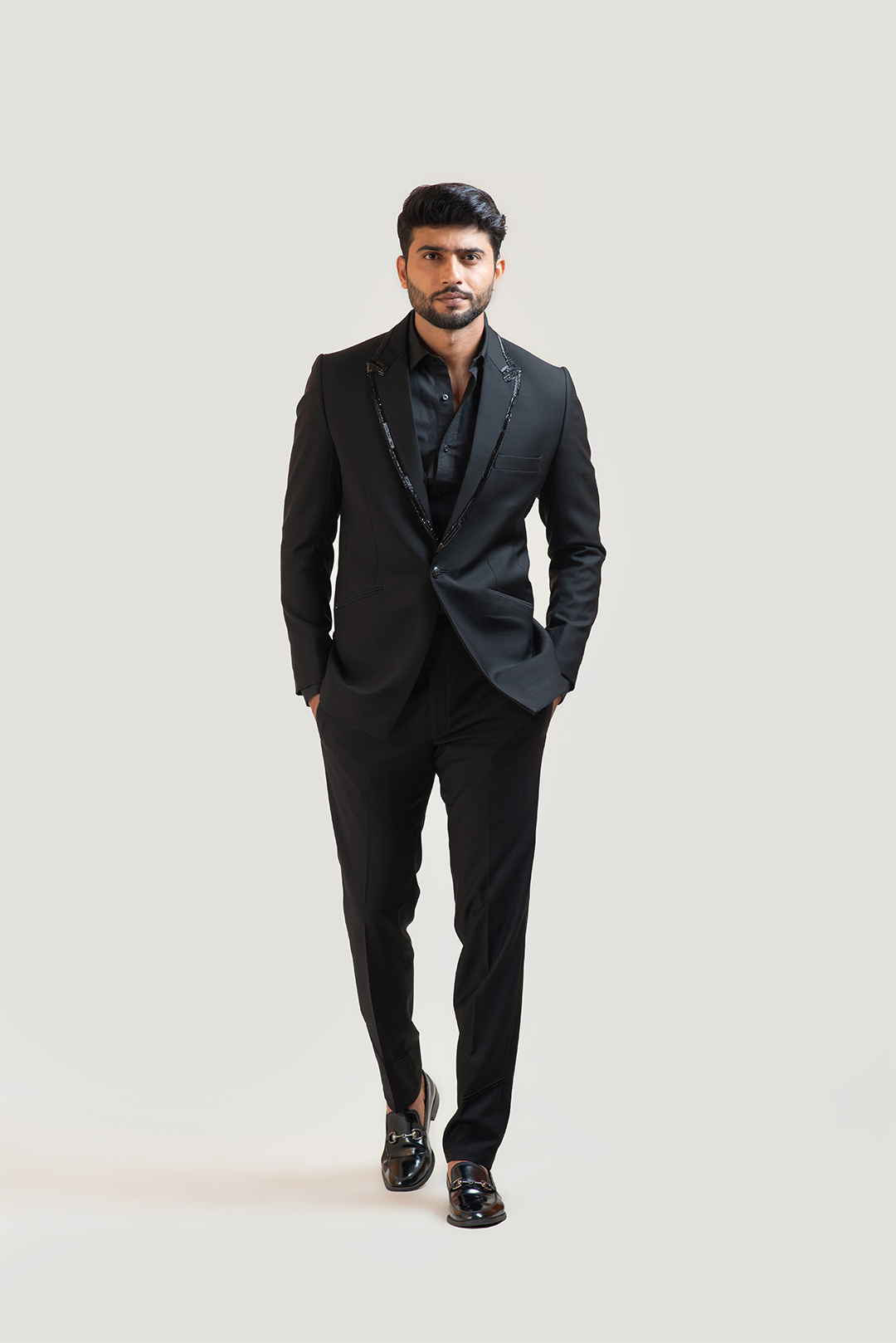 Black Embroidered Lapel Blazer set