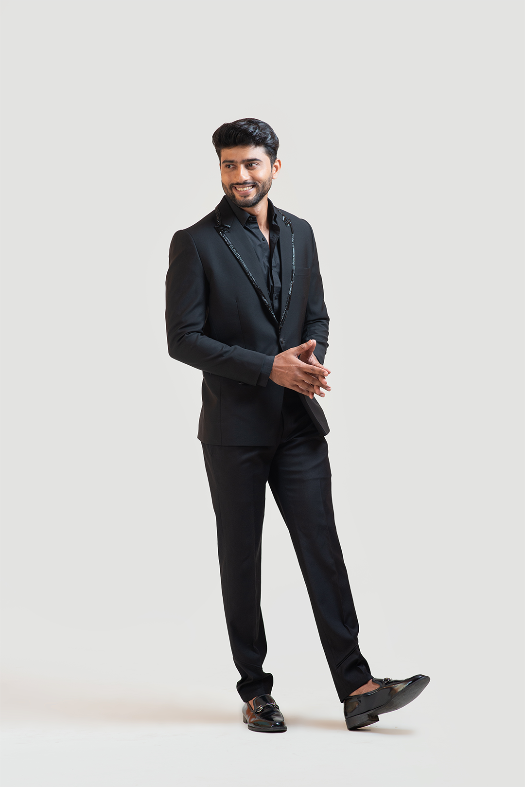 Black Embroidered Lapel Blazer set