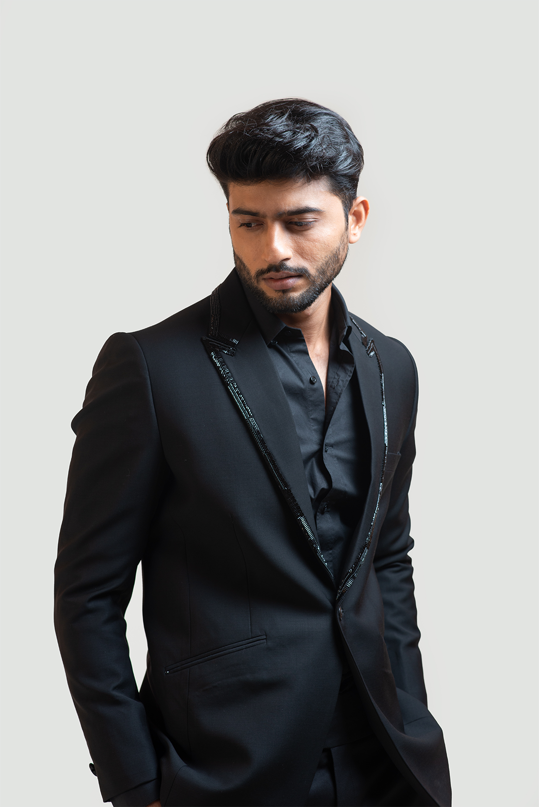 Black Embroidered Lapel Blazer set