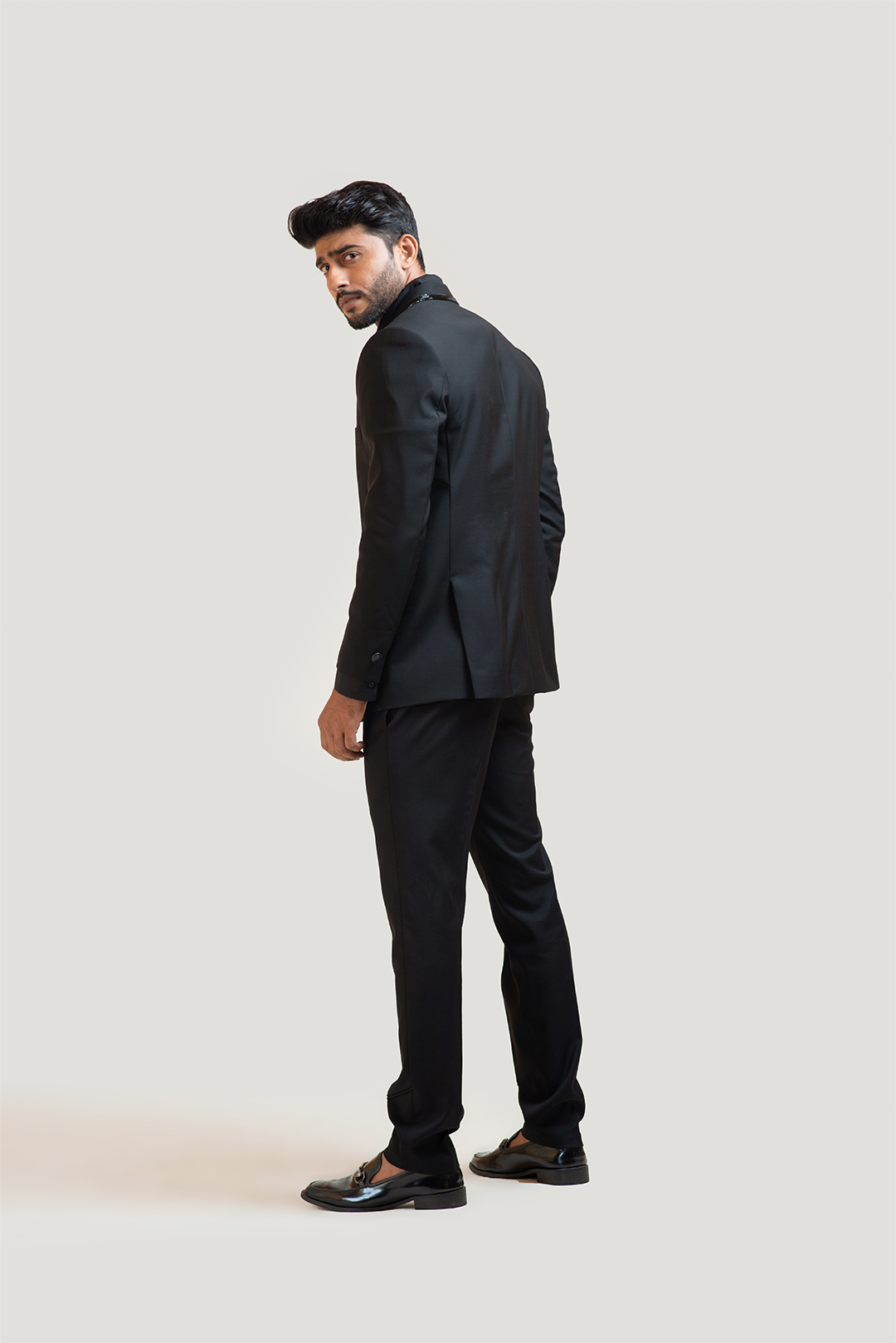 Black Embroidered Lapel Blazer set