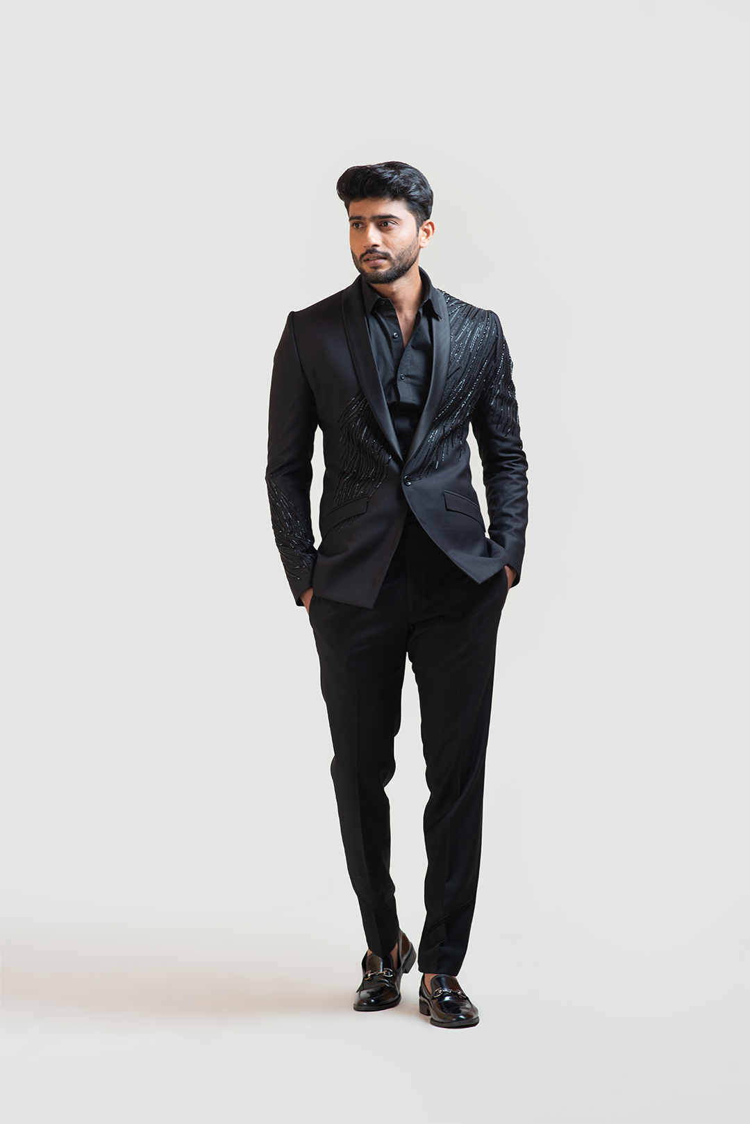 Black Rain Embroidered Blazer Set