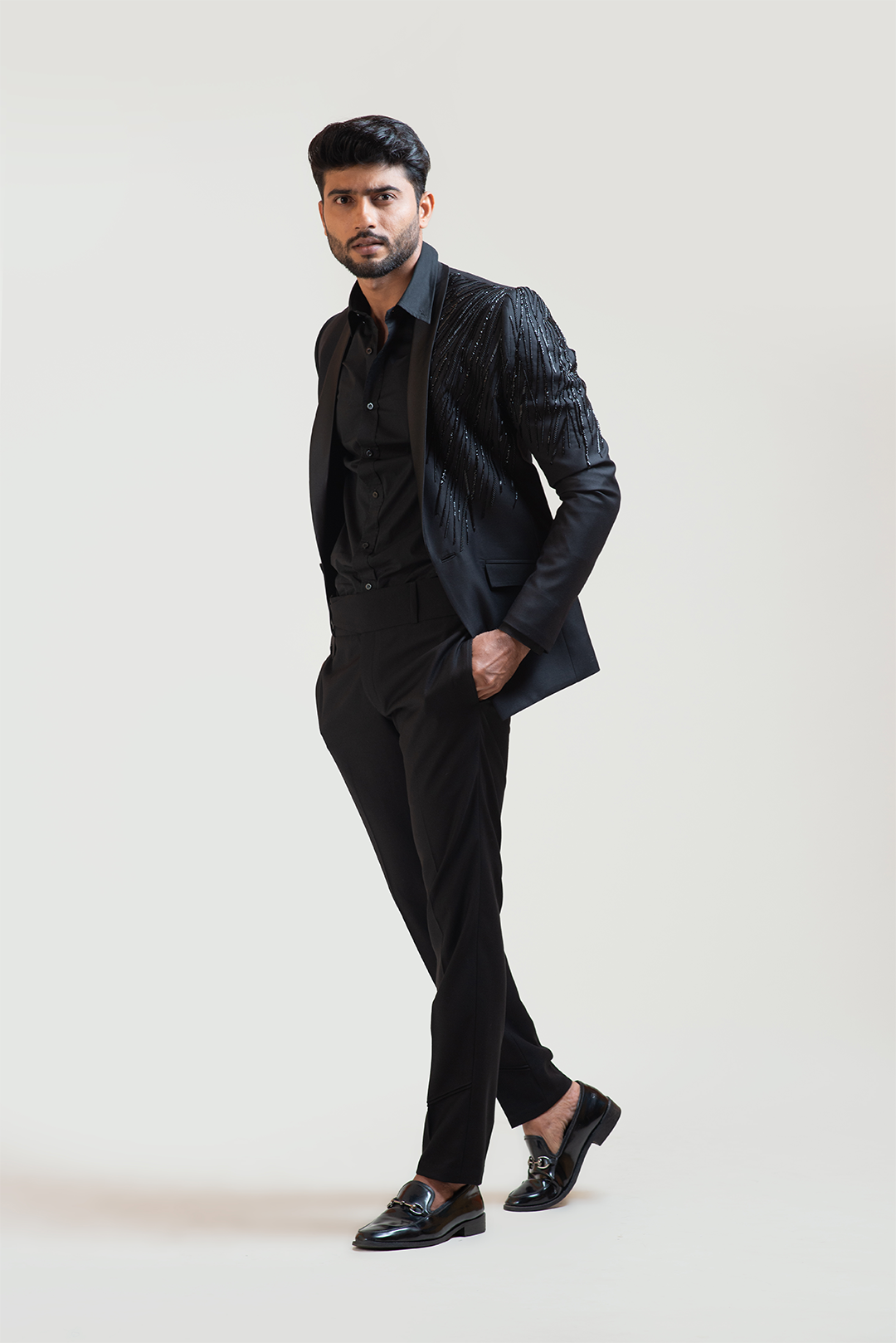 Black Rain Embroidered Blazer Set