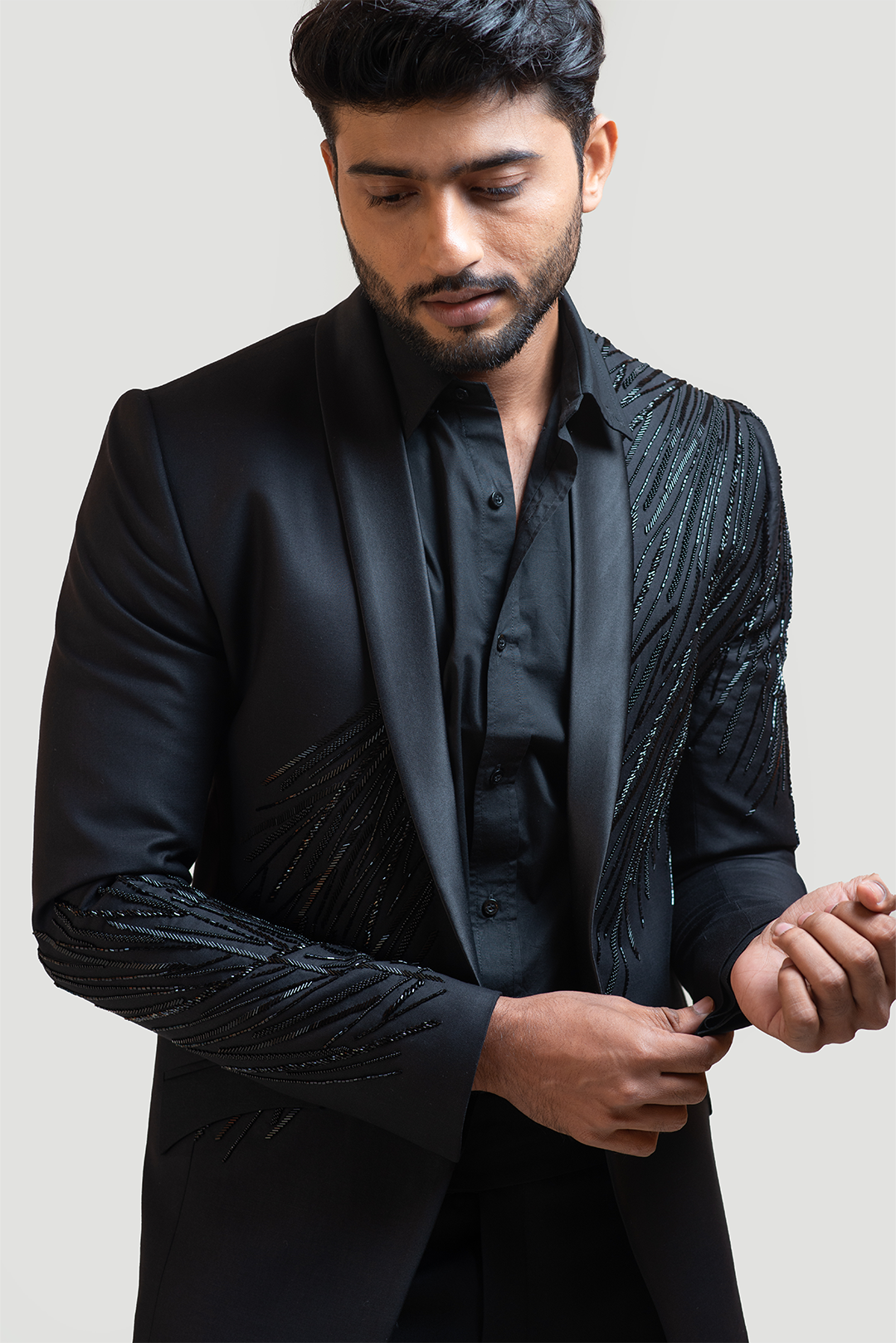Black Rain Embroidered Blazer Set