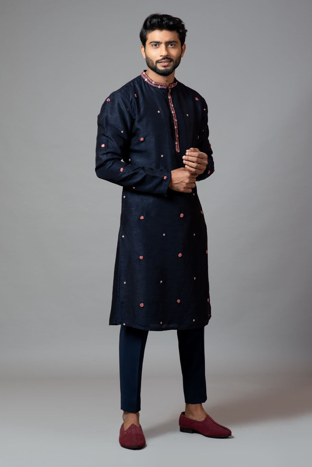 Bullion rose embroidered kurta with pant pajama