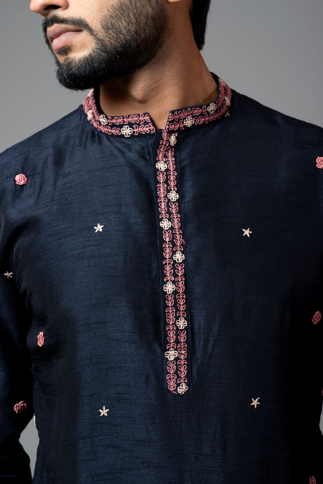 Bullion rose embroidered kurta with pant pajama
