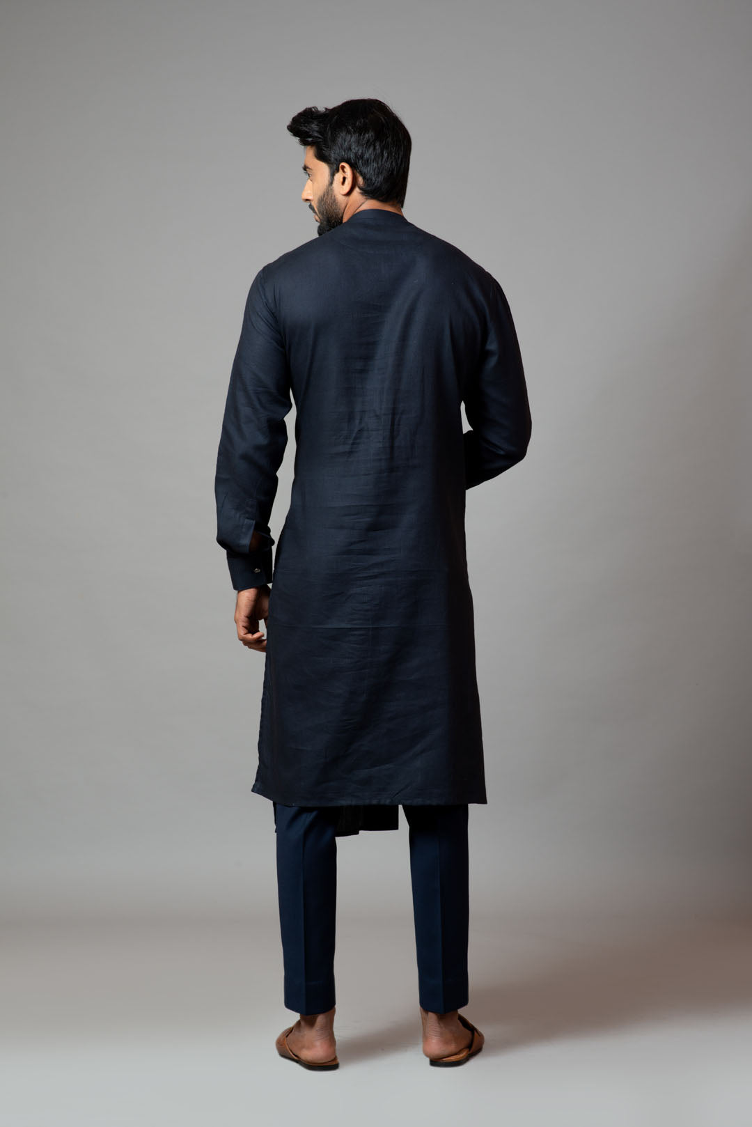 Assymetric pintucks kurta with embroidery and pant pajama