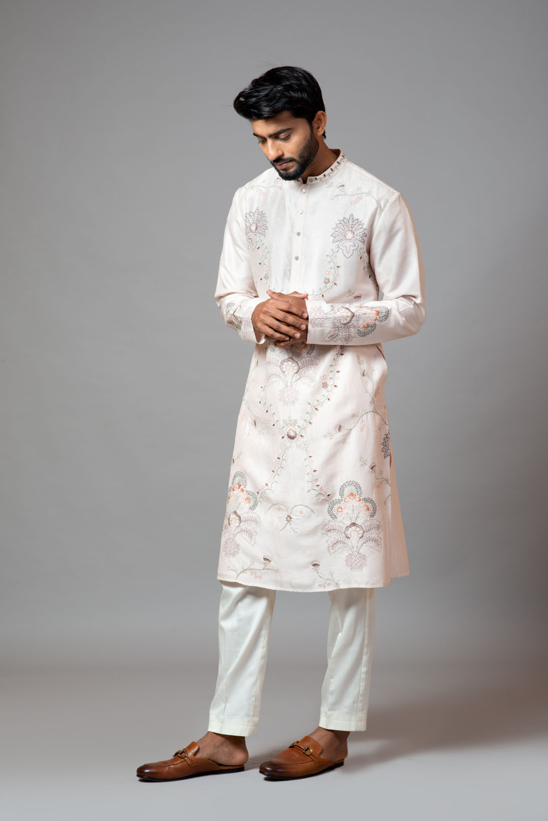 Fully embroidered multicolour floral kurta and pant pajama