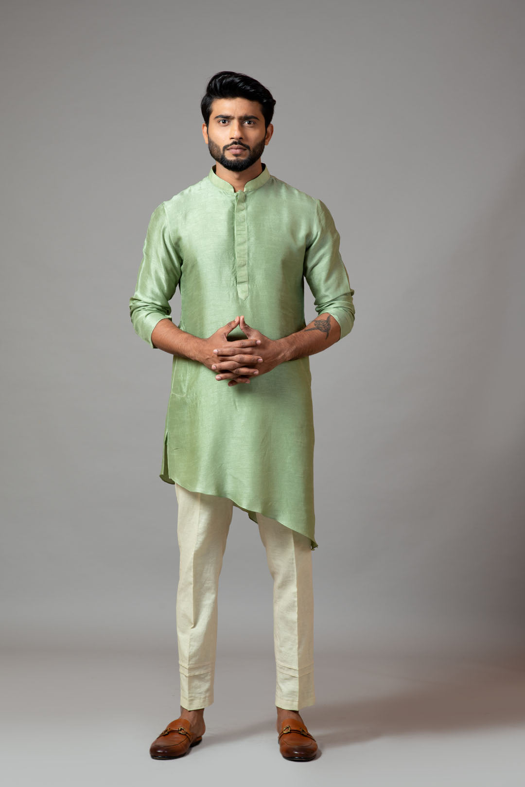 Assymetric short kurta with pintucks pant pajama