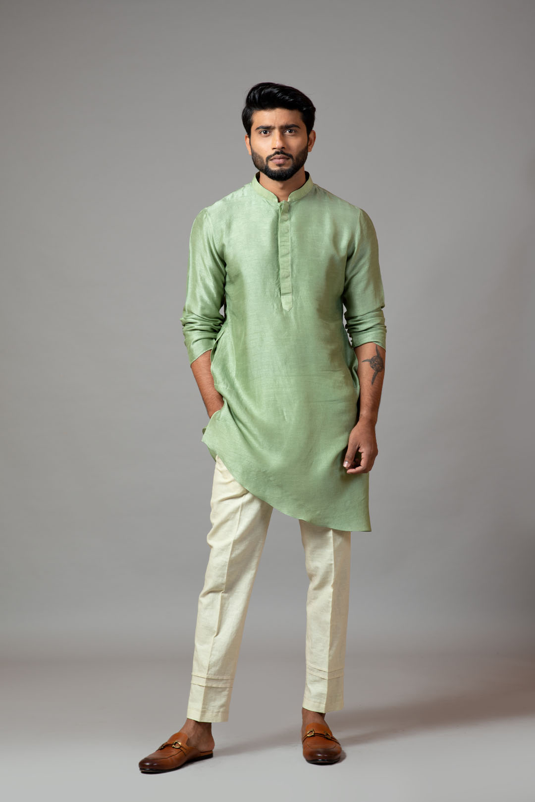 Assymetric short kurta with pintucks pant pajama
