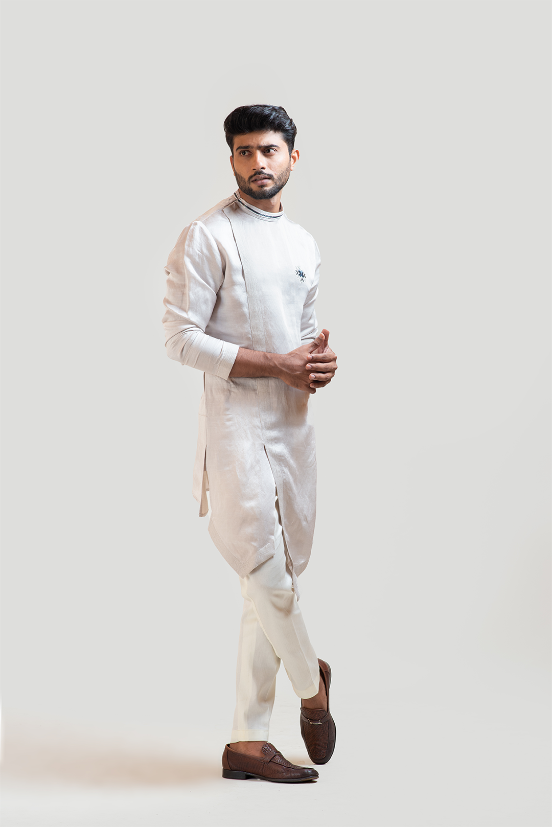 CreamOverlapping Embroidered Kurta Set
