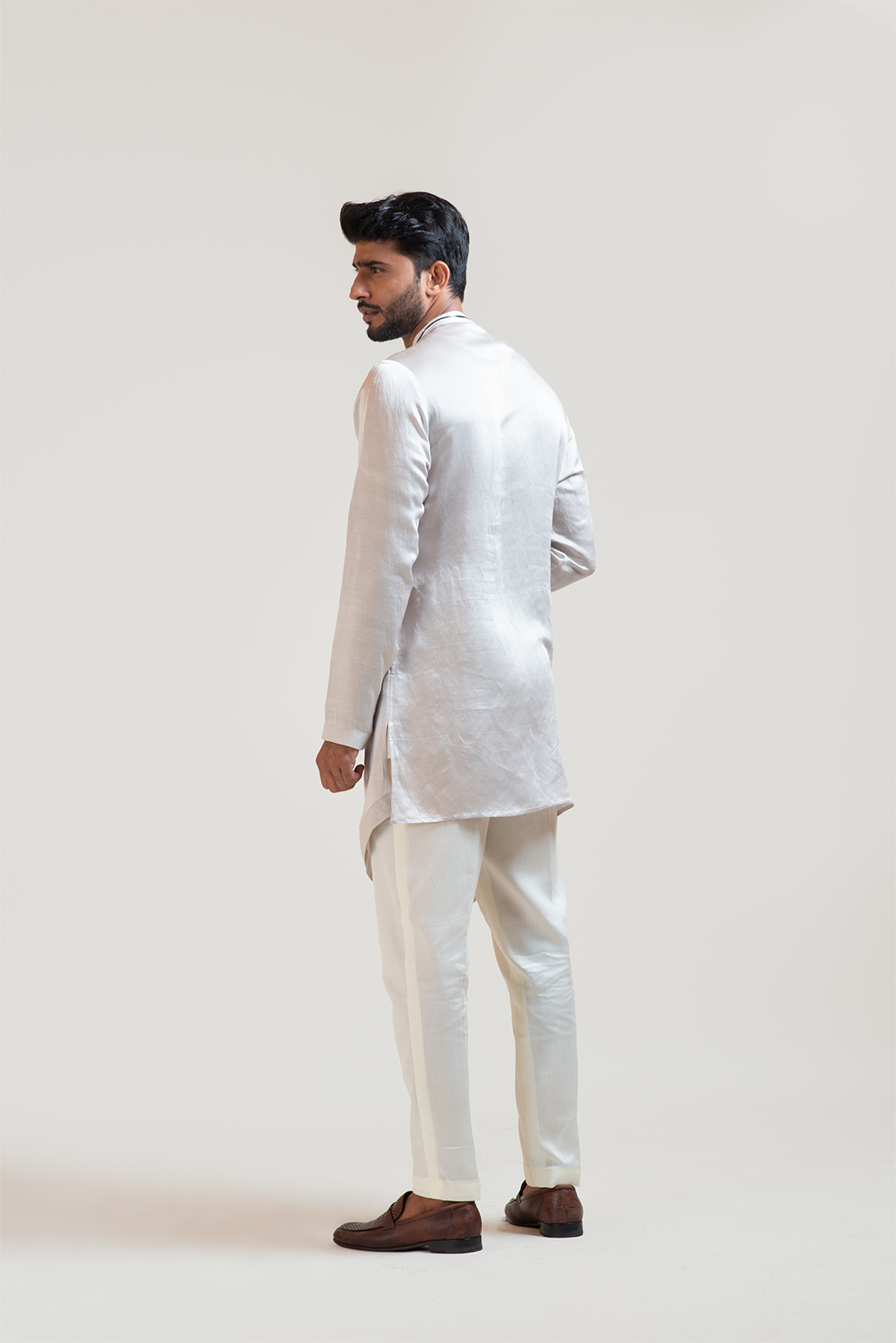 CreamOverlapping Embroidered Kurta Set