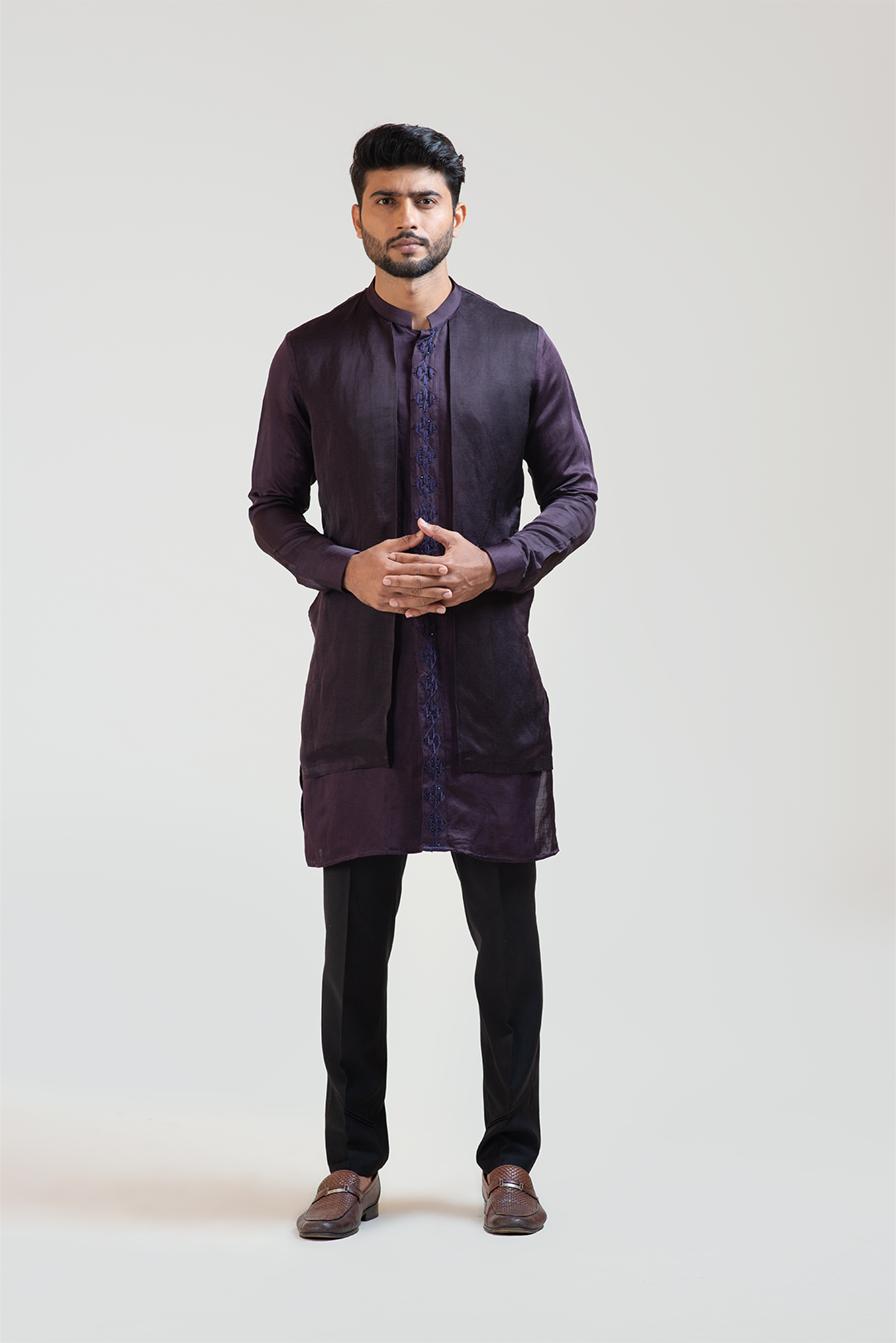 Purple Double panelled Embroidered Kurta Set