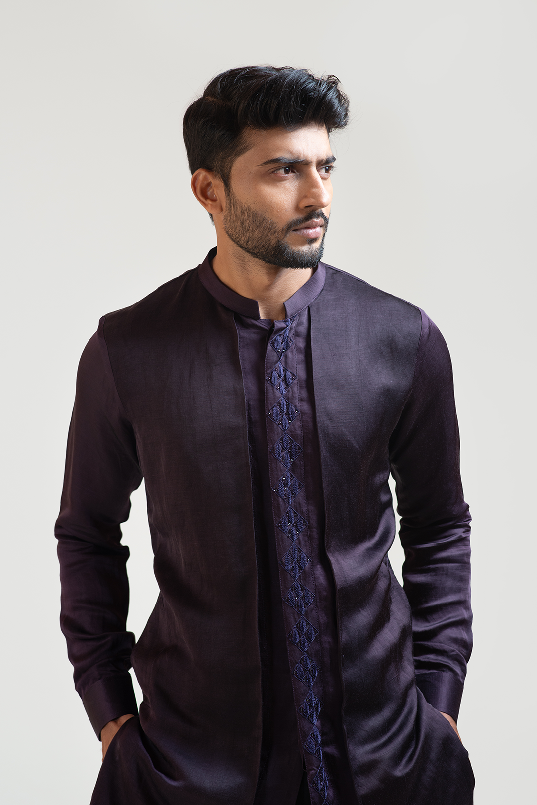 Purple Double panelled Embroidered Kurta Set