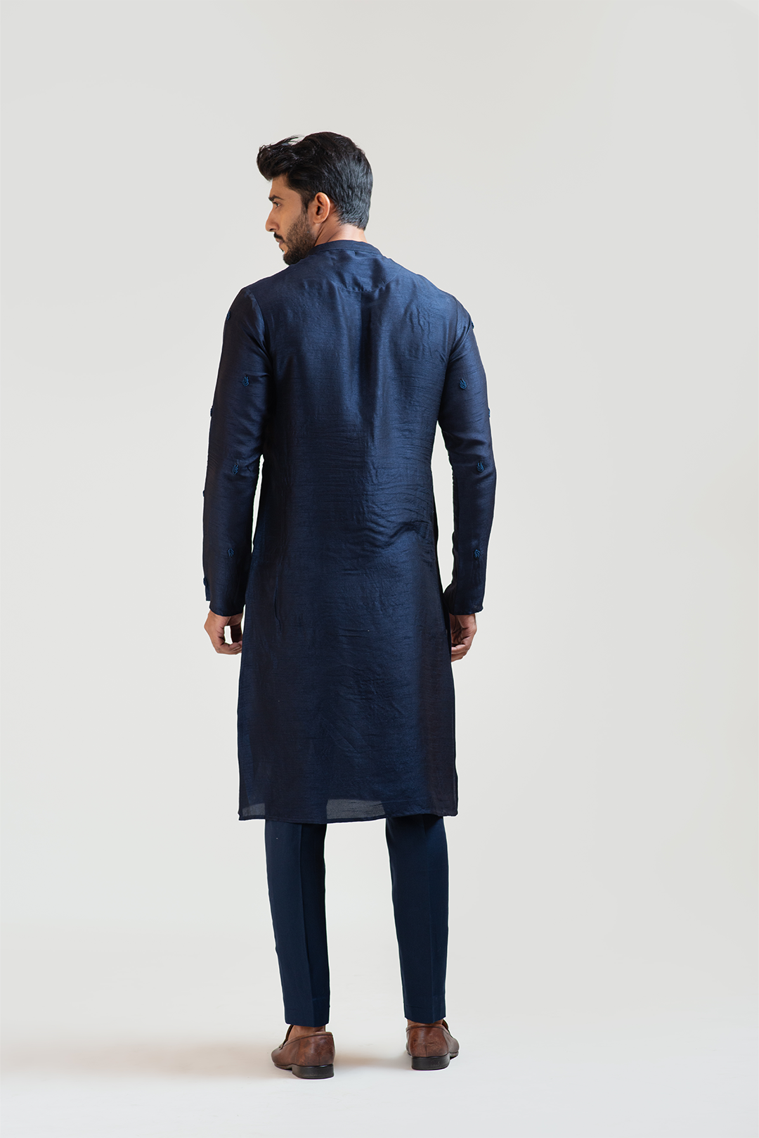 Navy Blue Bullion Leaf Embroidered Kurta Set RTS