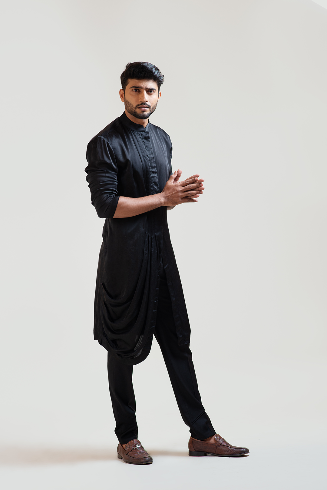 Black Side Drape Kurta Set