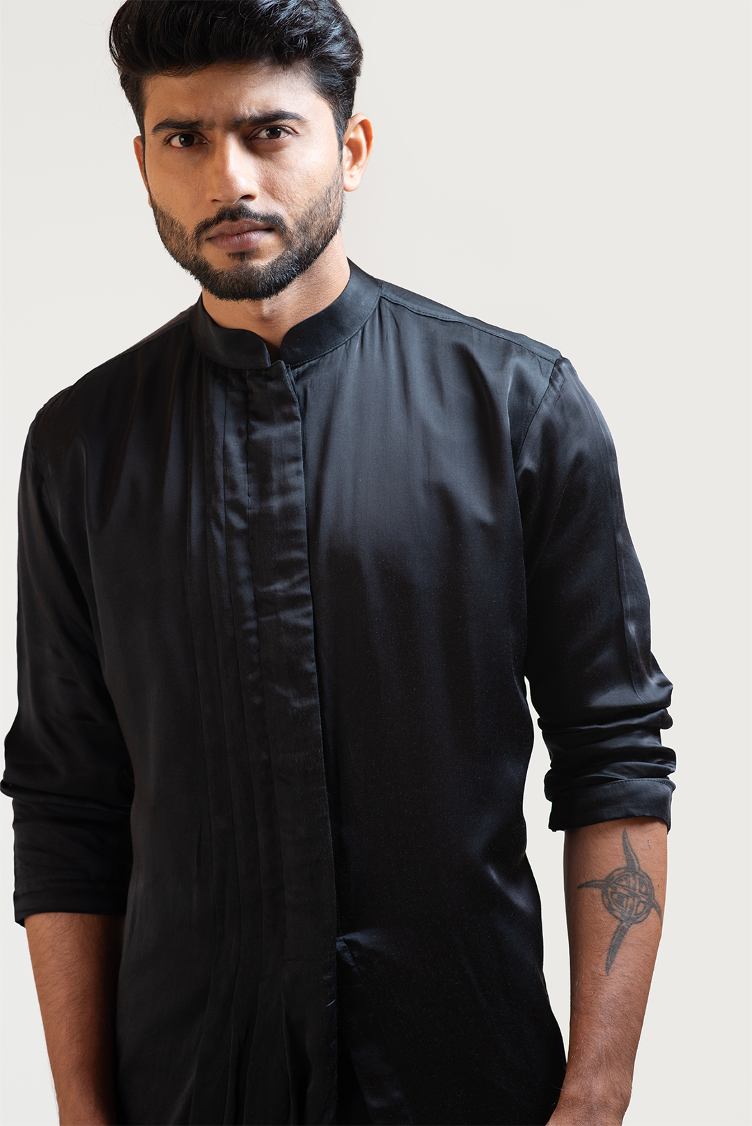 Black Side Drape Kurta Set