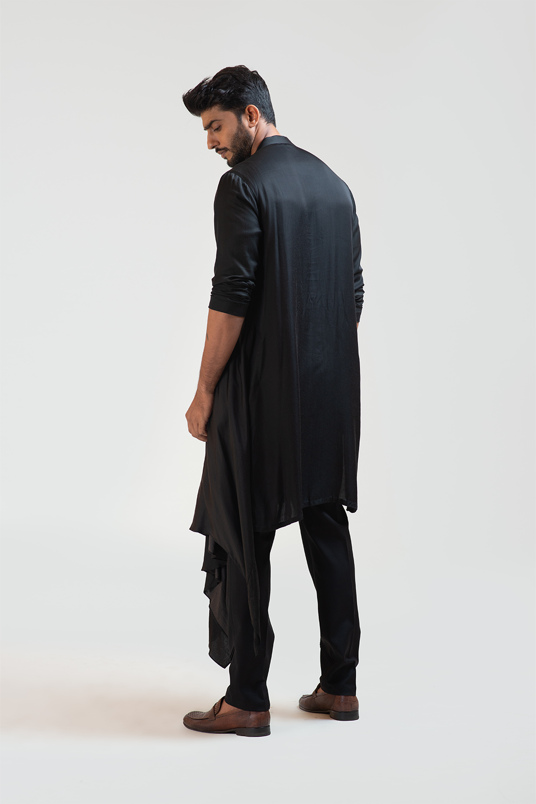 Black Long Drape Kurta Set