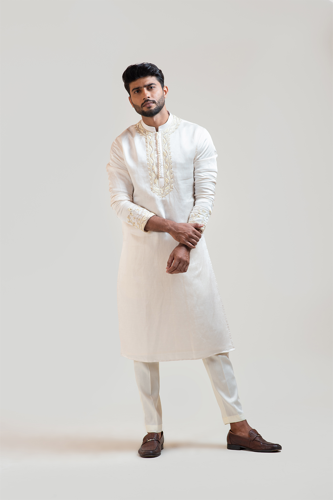 Cream Chinz Embroidered Kurta Set