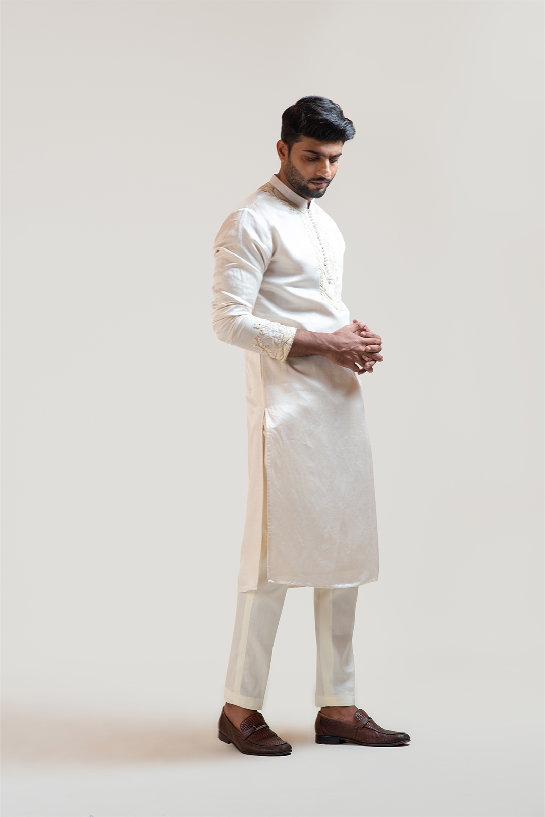 Cream Chinz Embroidered Kurta Set
