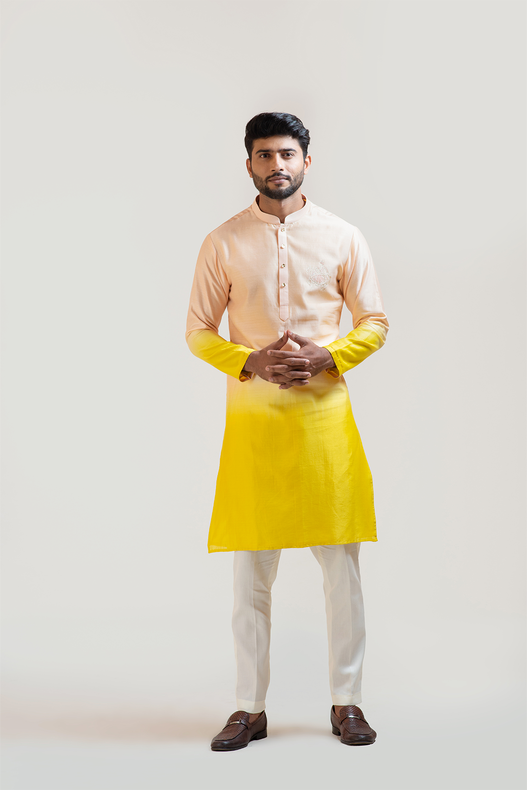 Peach To Yellow Ombre Shaded Kurta Set