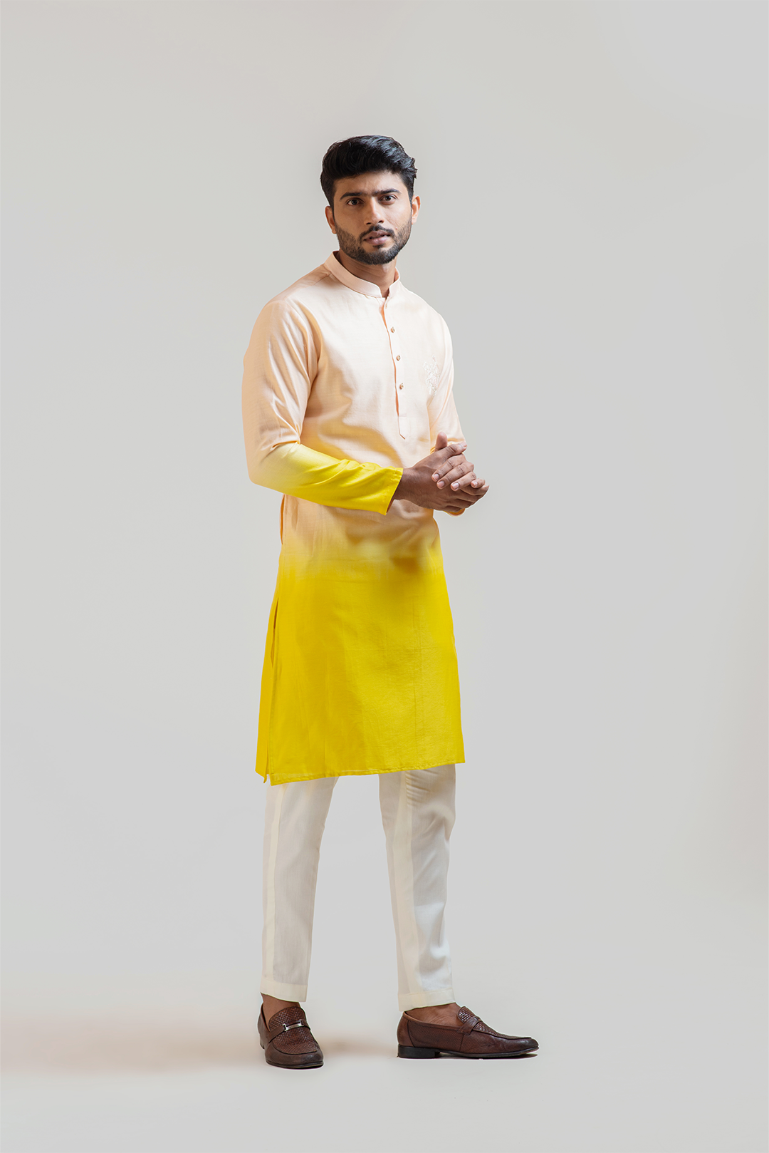 Peach To Yellow Ombre Shaded Kurta Set