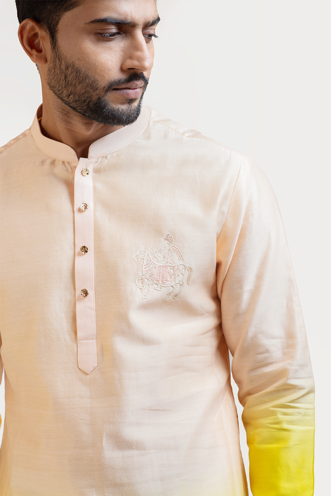 Peach To Yellow Ombre Shaded Kurta Set