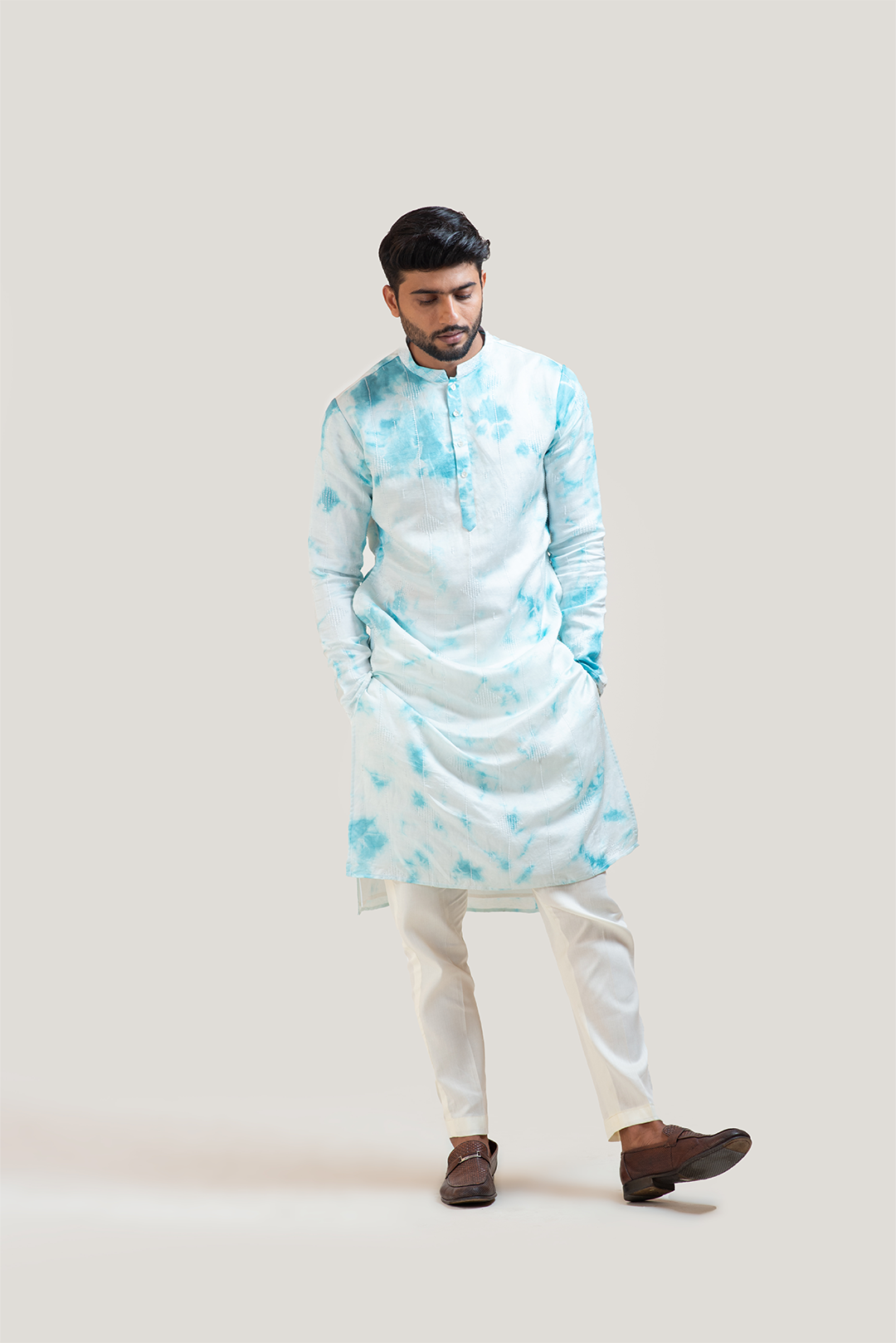Tie & Dye Embroidered Kurta Set