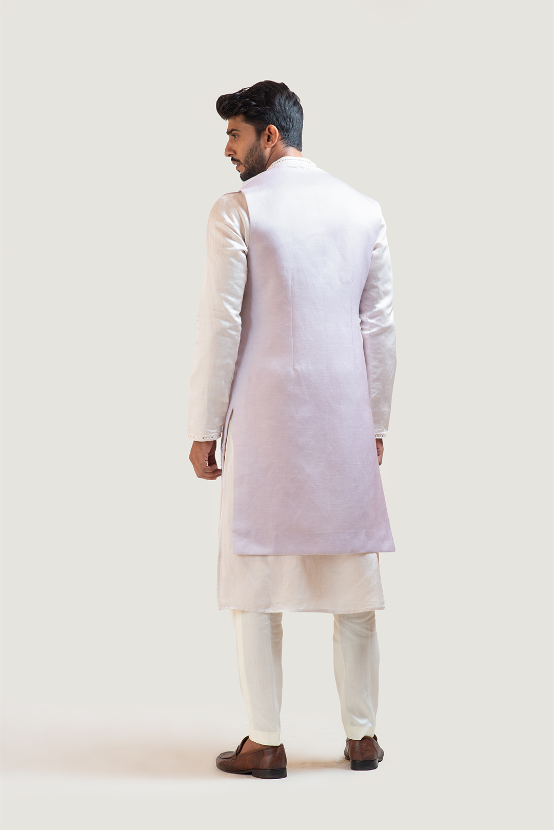 Lilac Long Embroidered Nehru
