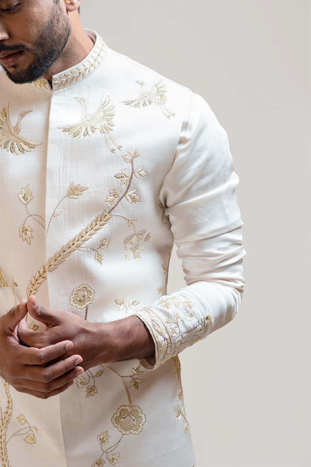 Cream Chintz Embroidered Nehru with Cream Embroidered kurta Set