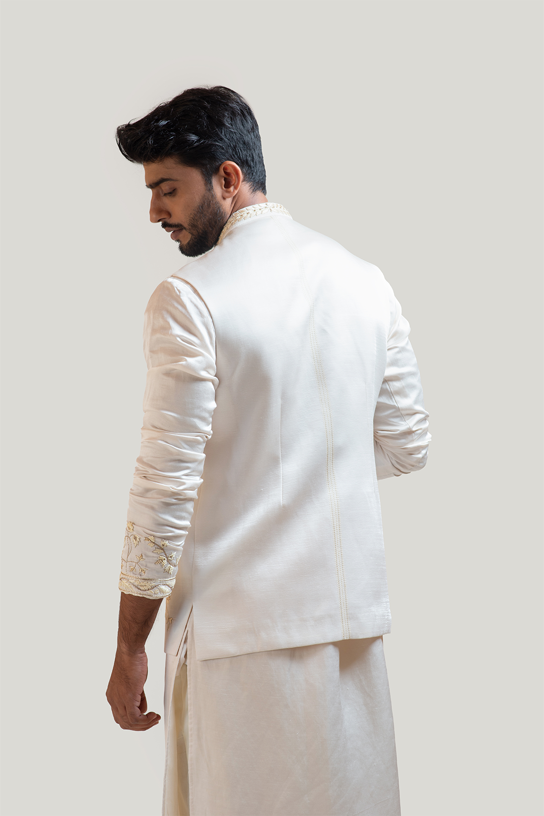 Cream Chintz Embroidered Nehru with Cream Embroidered kurta Set