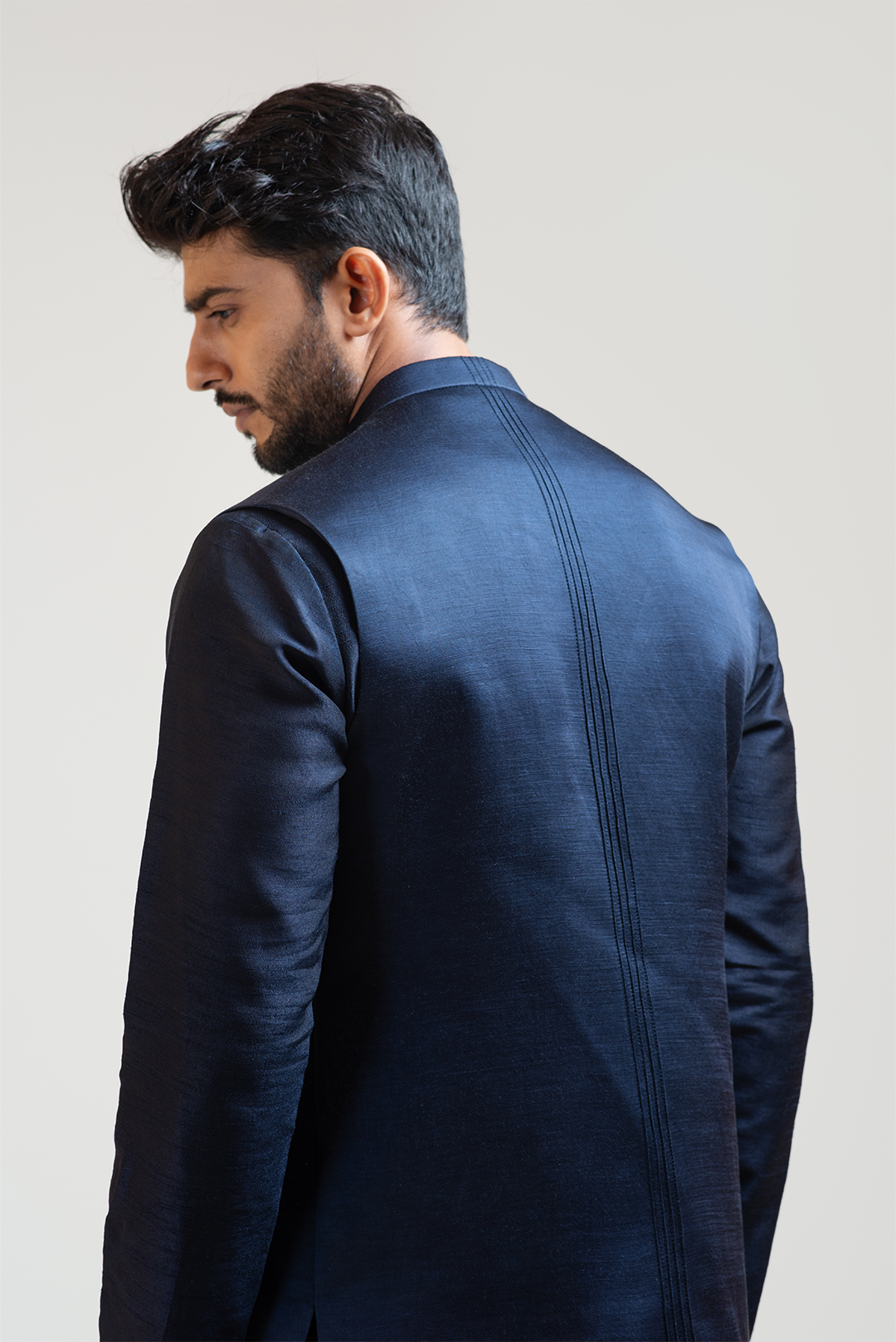 Blue Overlapping Embroidered Nehru