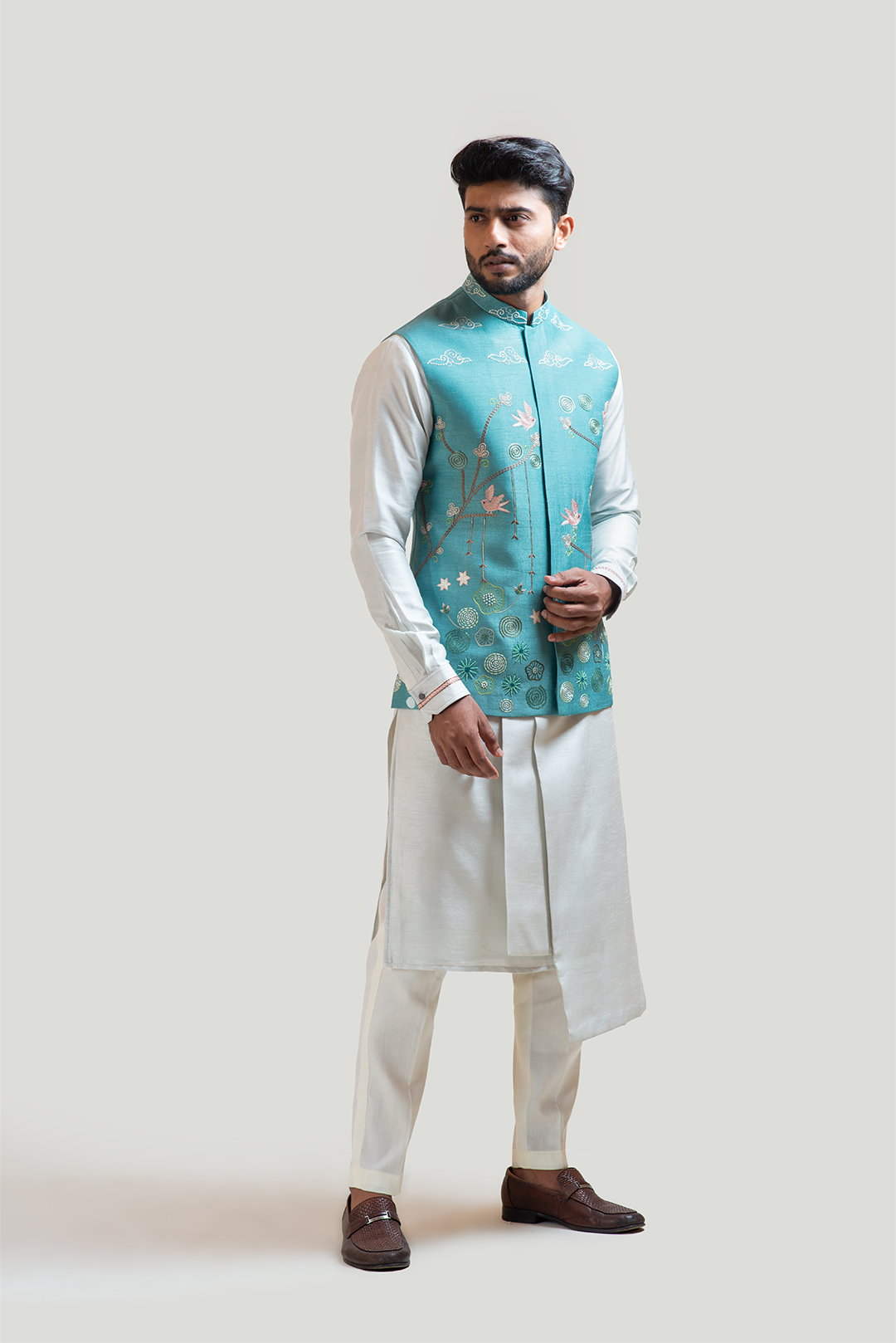 Madhubani Nehru with Overlapping kurta Set
