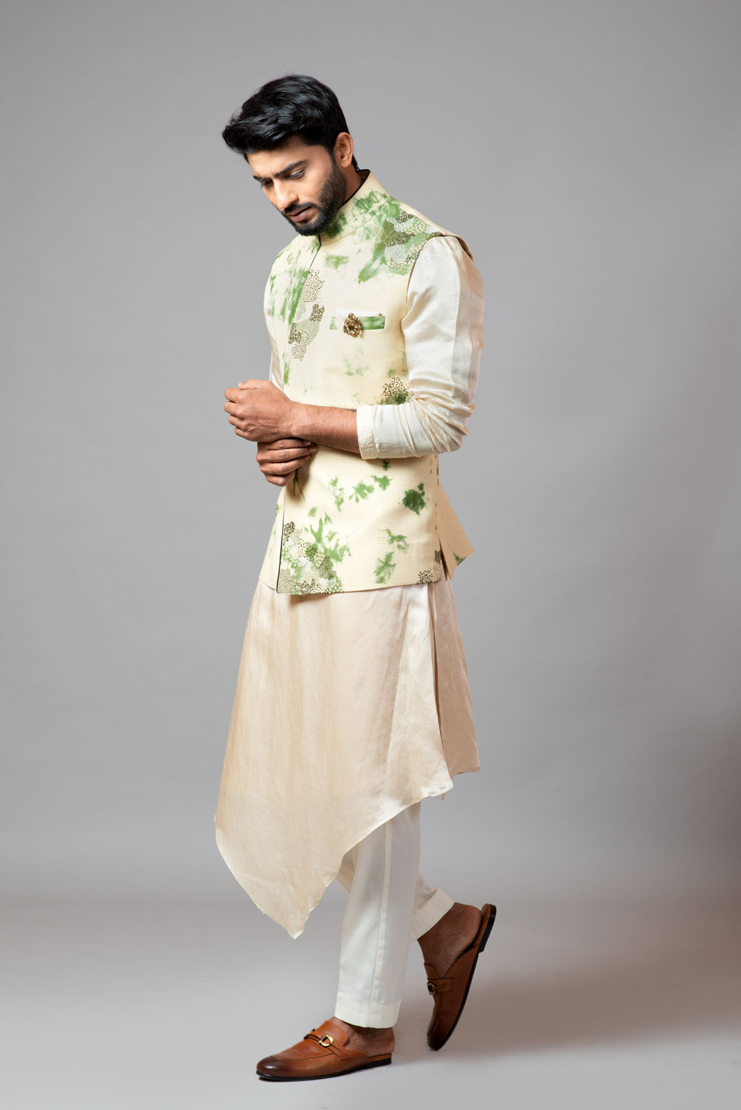 Tie & Dye kora nehru with drape kurta and pant pajama