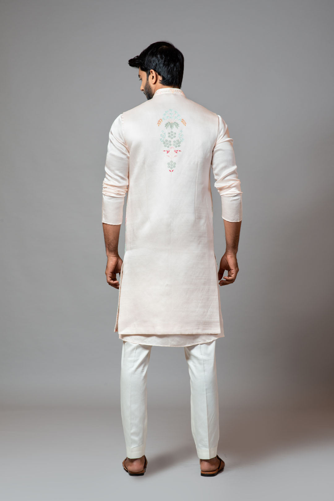 Multicolour embroidered long nehru with kurta and pant pyjama